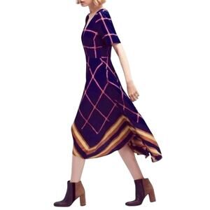 Anthropologie HD in Paris Midi Dress 4 Sharkbite Hem Navy Multicolor Artsy Print